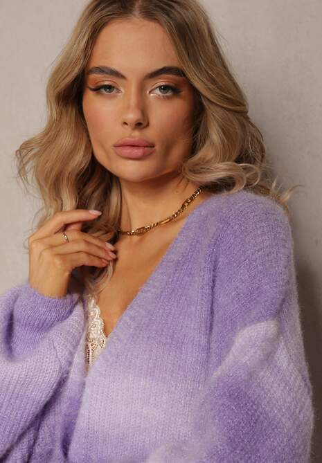Cardigan Violetă cu Croială Clasică Decolteu Triunghiular și Nasturi Valinase 5