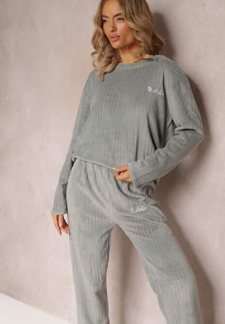 Set Pijama Gri cu 2 Piese cu Bluză cu Mânecă Lungă și Pantaloni cu Elastic Niames
