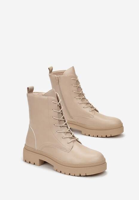 Beżowe Botki Workery na Grubej Podeszwie Seomilla 4