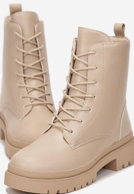 Beżowe Botki Workery na Grubej Podeszwie Seomilla 5