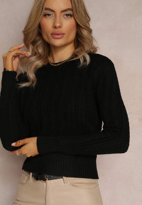 Pulover Negru Cambrat cu Maneca Lunga si Sploturi Verinna 4