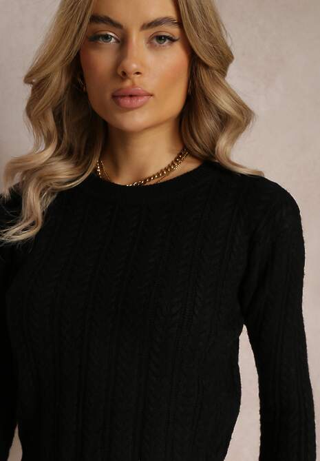Pulover Negru Cambrat cu Maneca Lunga si Sploturi Verinna 5