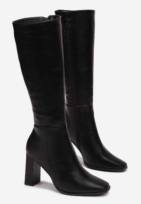 Czarne Kozaki z Kwadratowym Noskiem na Ozdobnym Słupku Colinta 5