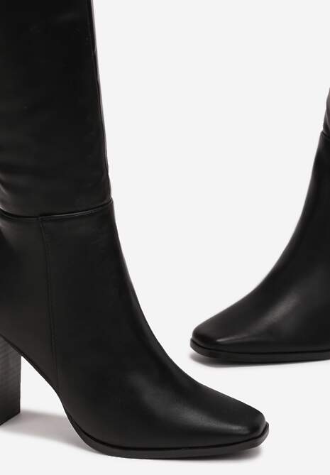 Czarne Kozaki z Kwadratowym Noskiem na Ozdobnym Słupku Colinta 6