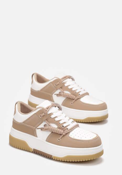 Sneakers Bej Închis cu Perforare și Închidere Dublă cu Șireturi Misoval 4