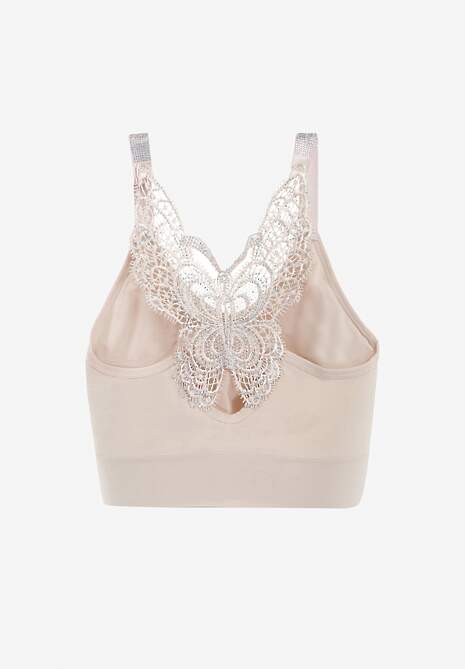 Beżowy Biustonosz na Szerokich Ramiączkach z Koronką w Cyrkonie Caduria 6