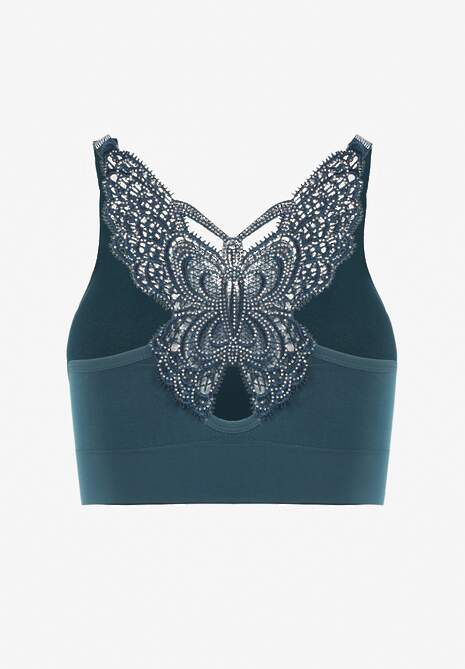 Ciemnozielony Biustonosz na Szerokich Ramiączkach z Koronką w Cyrkonie Caduria 6