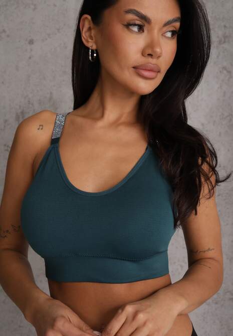 Ciemnozielony Biustonosz na Szerokich Ramiączkach z Koronką w Cyrkonie Caduria 4