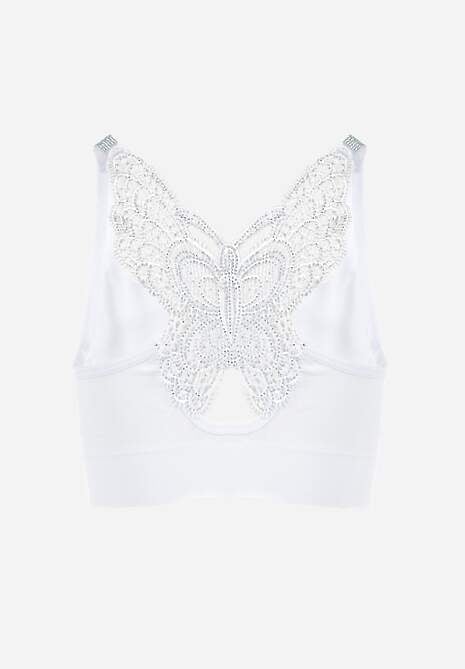 Biały Biustonosz na Szerokich Ramiączkach z Koronką w Cyrkonie Caduria 6