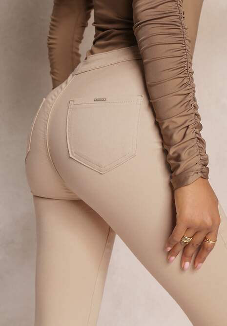 Beżowe Spodnie Skinny High Waist Feniva 5