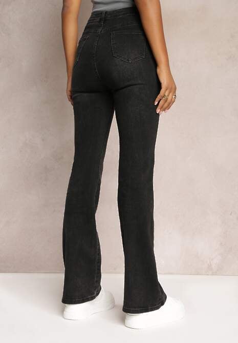 Czarne Jeansy Dzwony High Waist Ecull 4