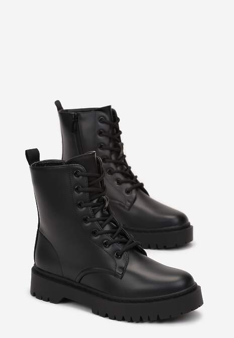 Czarne Sznurowane Botki Workery Nalita 4