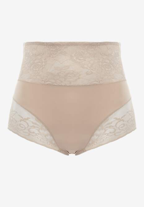 Ciemnobeżowe Modelujące Majtki High Waist Ozdobione Koronką Nelare 5