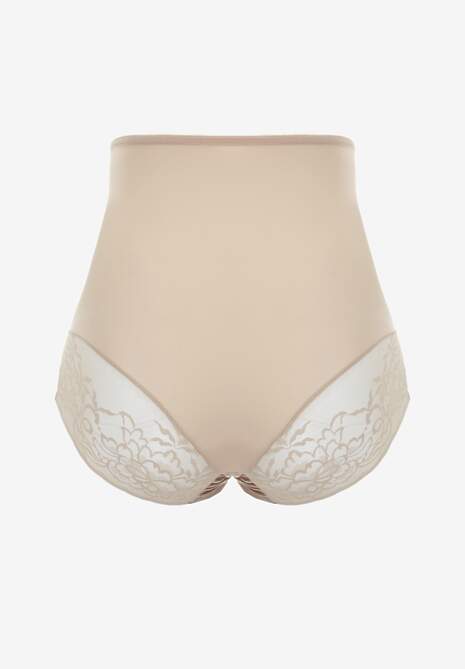 Ciemnobeżowe Modelujące Majtki High Waist Ozdobione Koronką Nelare 6