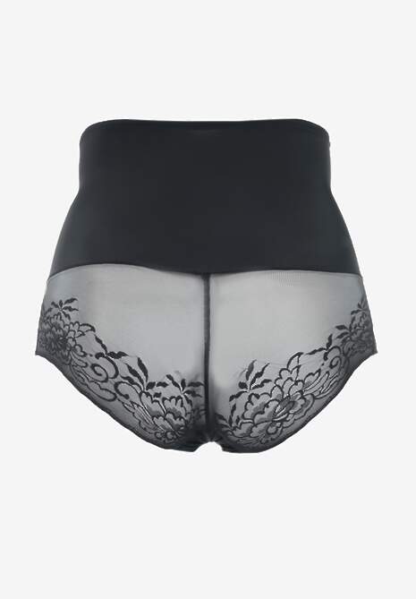 Czarne Modelujące Majtki High Waist z Ozdobną Siateczką Vculen 6