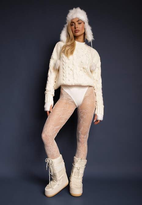 Jasnobeżowy Grubo Pleciony Sweter z Wełną i Bawełną Bavime 7