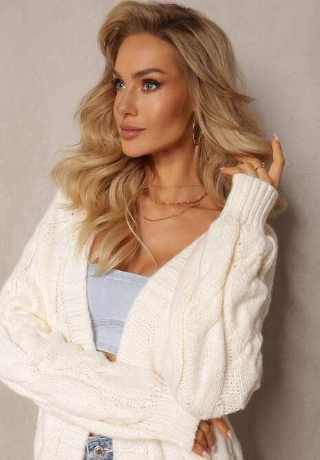 Bej deschis Cardigan lung neînchis cu împletitură decorativă Romillda 5