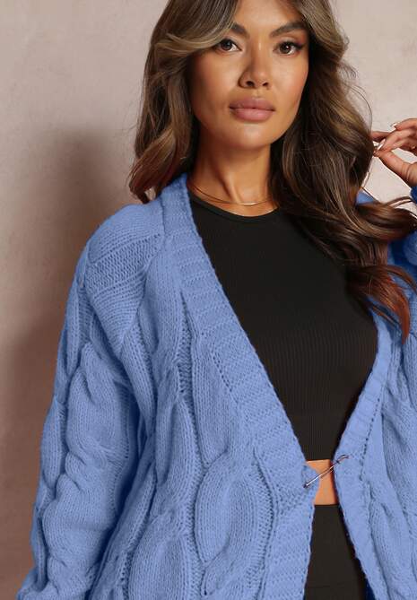 Bleumarin Cardigan Lung Fără Închidere Împletitură Decorativă Romillda 5