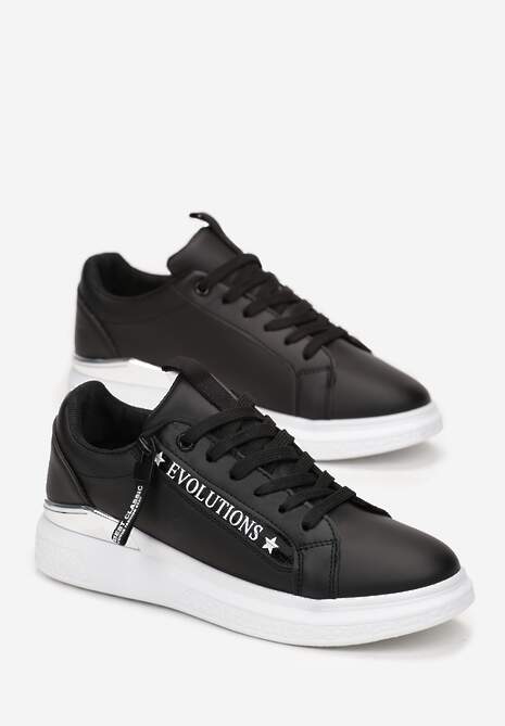Sneakers Negri Platforma cu Inserție Metalică și Fermoar Decorativ Enlista 4