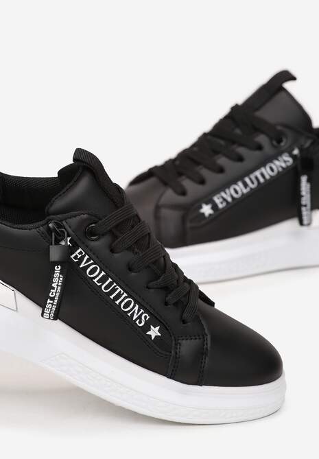 Sneakers Negri Platforma cu Inserție Metalică și Fermoar Decorativ Enlista 5