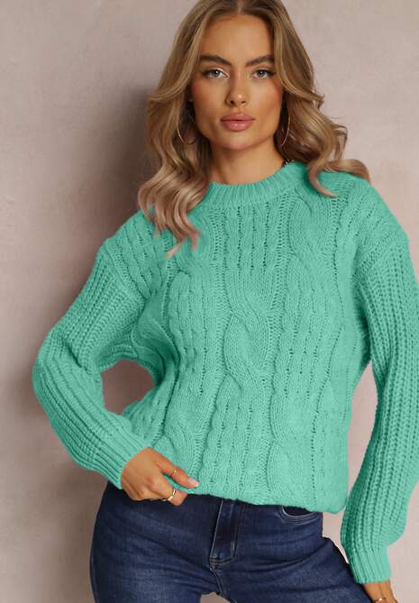 Zielony Sweter o Klasycznym Fasonie z Modnym Splotem Siloma