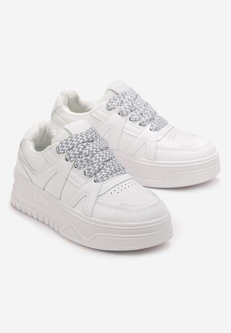 Białe Sneakersy przed Kostkę na Platformie Inovel 4