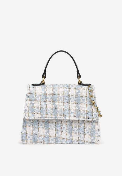 Tweed Geantă Trapezoidală cu Barete Decorative și Fir Strălucitor Duria