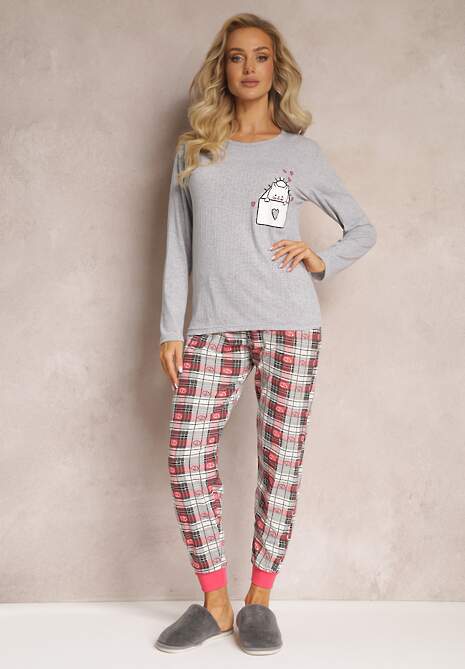Set Pijamale Gri cu Bluză și Pantaloni Chelesa din 2 Piese