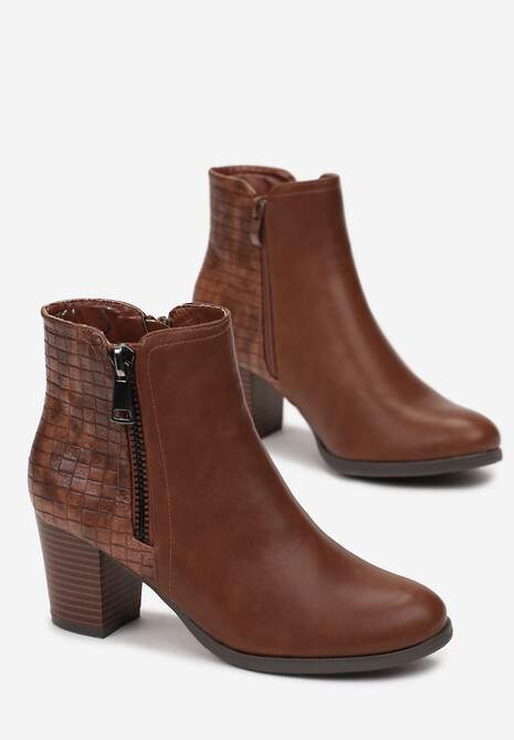 Botine Maro cu Toc Bloc și Fermoar Decorativ Sibacva 4