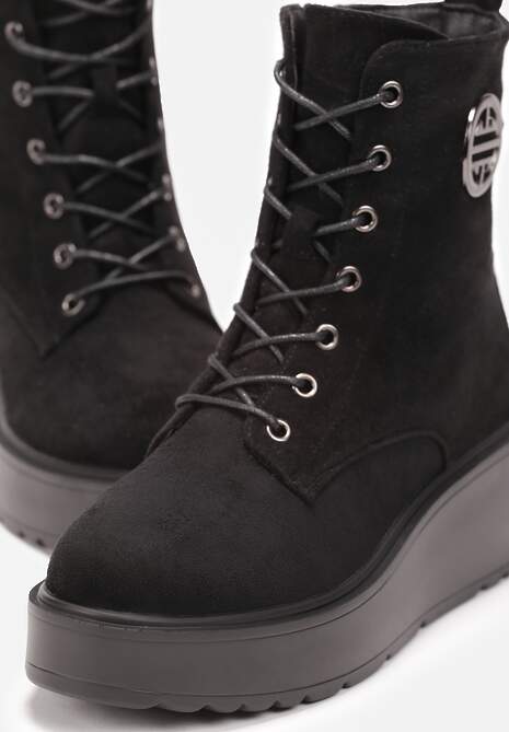 Botine Negre din Imitatie de Camosa pe Platforma Inalta Bicasa 5