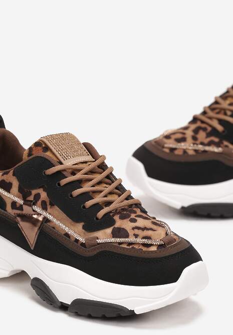 Sneakers Maro cu Pietre Strass pe Talpă Groasă Leinov 5