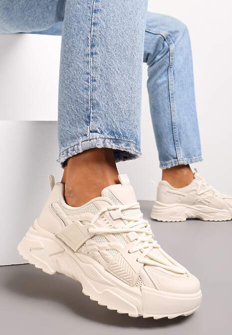 Sneakerși Bej pe Talpă Groasă cu Șiret Paciva