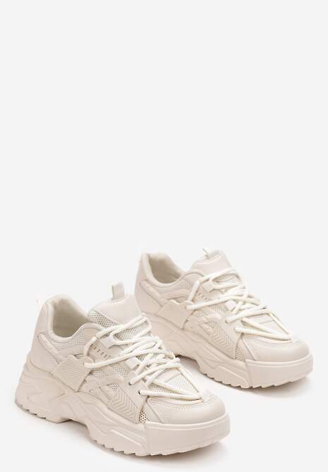Sneakerși Bej pe Talpă Groasă cu Șiret Paciva 4