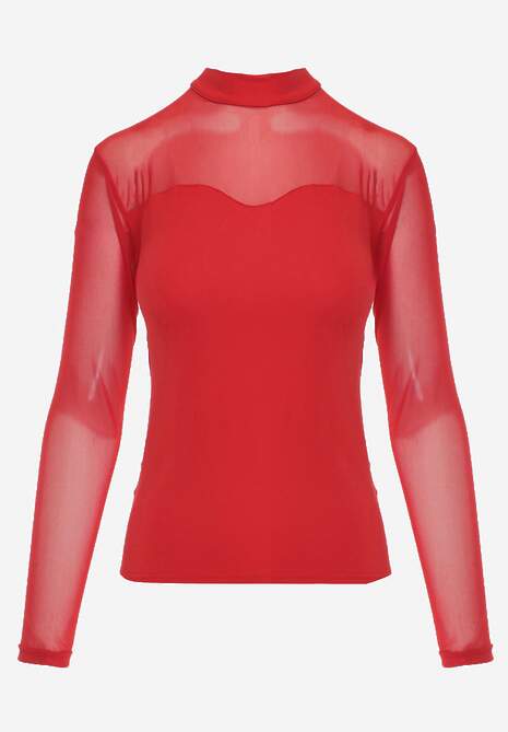 Bluză Roșie cu Decolteu și Mâneci din Plasă Lunesa 6
