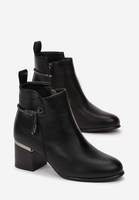 Botine Negre cu Curea cu Zirconiu pe Toc Scurt Esbika 4