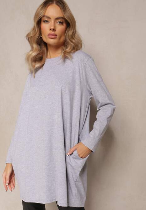 Bluză tunică oversize gri deschis cu mâneci lungi Sabrianna