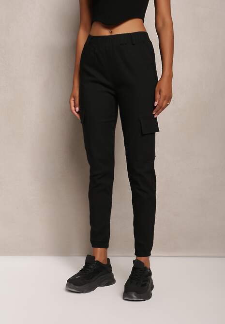Pantaloni negri din bumbac cu elastic în talie Elan 4