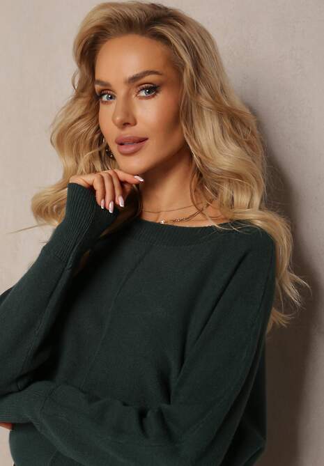 Ciemnozielony Sweter o Luźnym Fasonie z Rękawami w Stylu Nietoperz Amadeo 5