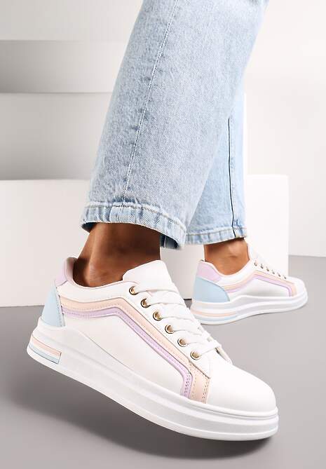 Sneakers Alb-Roz cu Sclipici pe Talpă Plată până la Gleznă Eshene