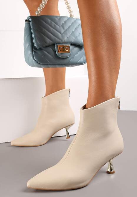 Beżowe Botki na Kaczuszce z Metalicznym Efektem Nechal