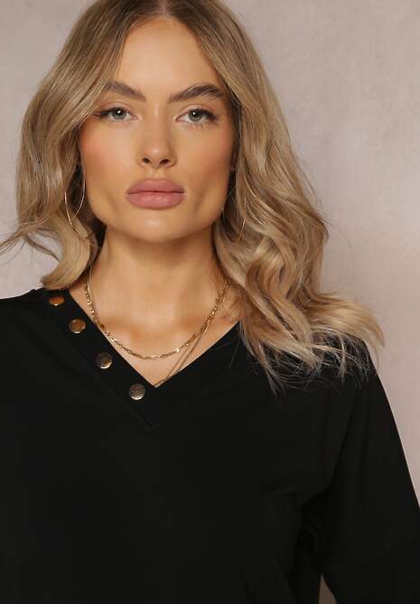 Czarna Bawełniana Bluza z Napami przy Dekolcie Nichelle 5