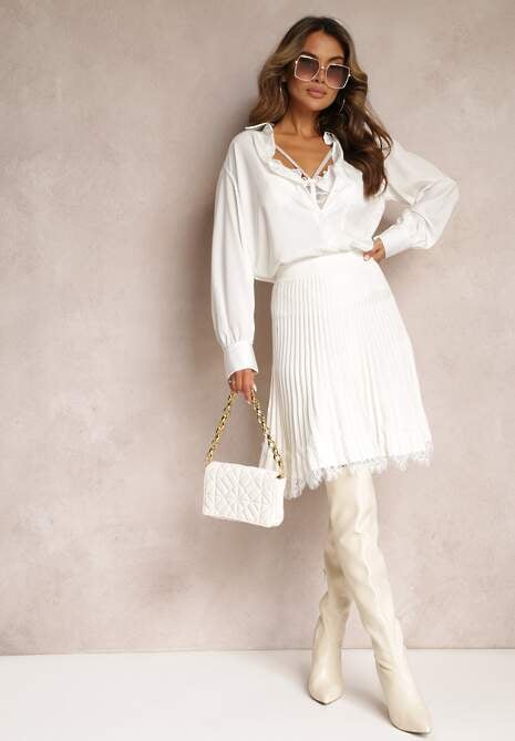 Fustă mini cloș albă cu elastic în talie Saniurio