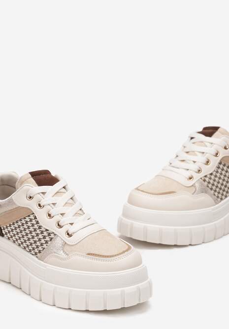 Beżowe Sneakersy na Platformie z Wycięciami Angeliki 5