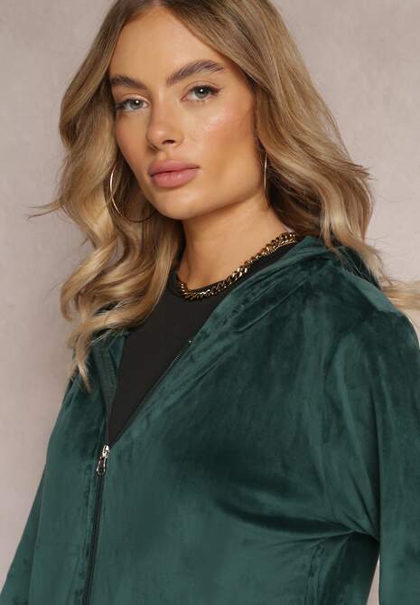 Verde Compleu din 2 Piese Catifea Bluză cu Glugă și Pantaloni Largi cu Elastic Nathaly de la 5