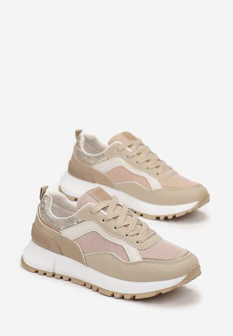 Ciemnobeżowe Sneakersy z Brokatową Wstawką Ottavia 4