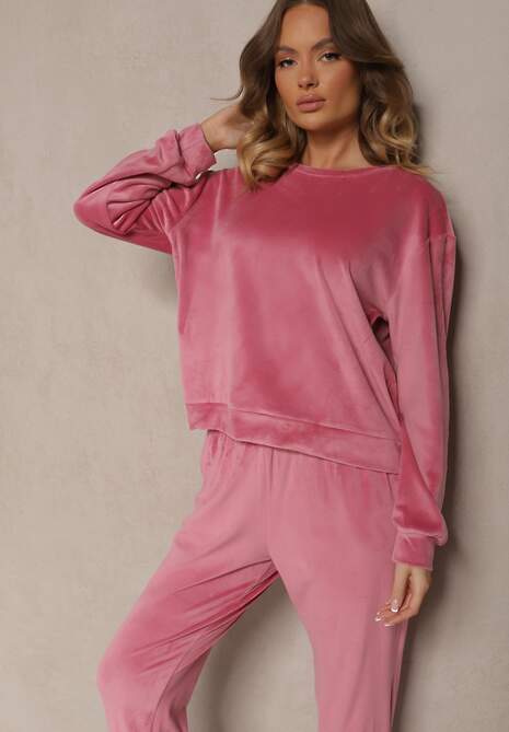 Roz cu pudră Set de trening catifea cu bluză și pantaloni joggeri Mafira 4