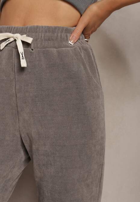 Pantaloni gri din bumbac de trening Delestia cu picioare drepte 5