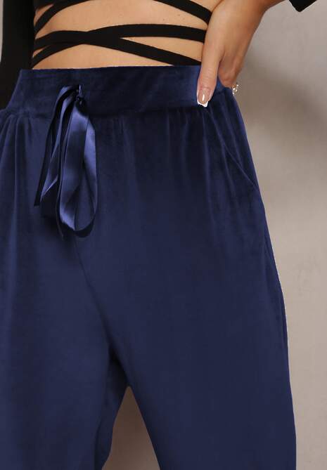 Pantaloni de trening bleumarin din catifea cu picioare largi Heliotte 5
