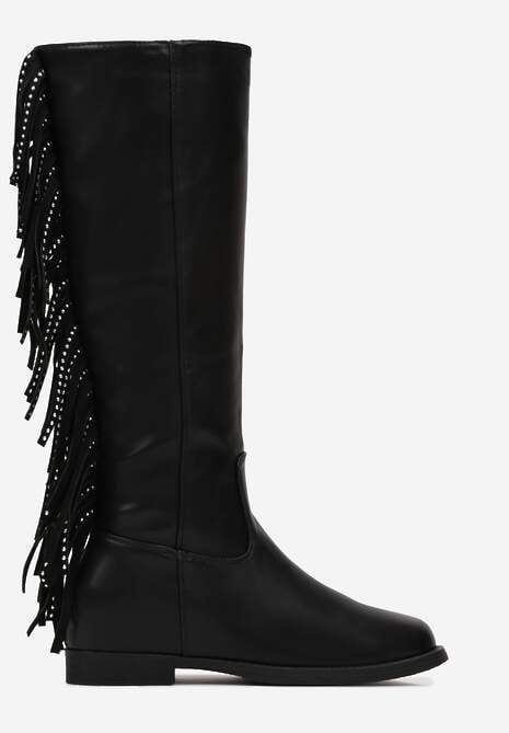 Cizme Cowboy Negre Plate cu Franjuri Volpe 4