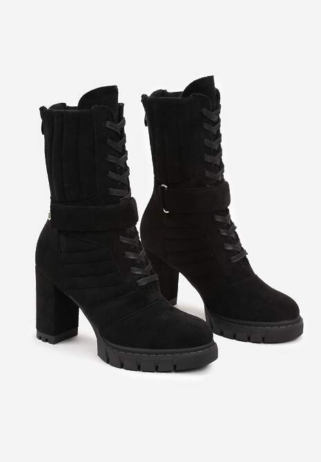 Botine Negre cu Toc Bloc și Curea cu Arici Merrienne 4